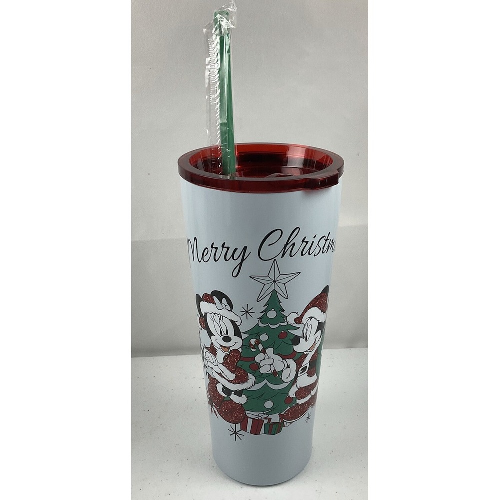 Disney Holiday Mickey And Minnie Merry Christmas 22 Oz Tumbler w Straw